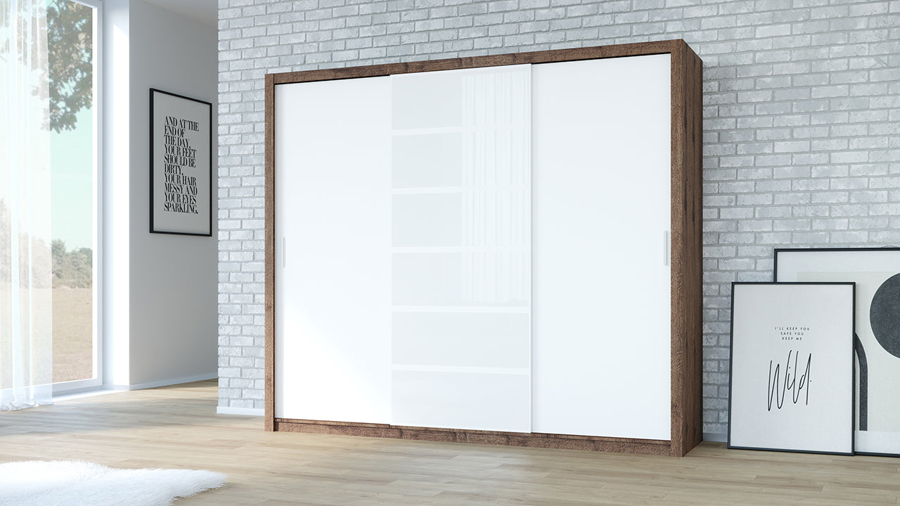 Wardrobe 250 PANAMA Monastery oak / White + glass