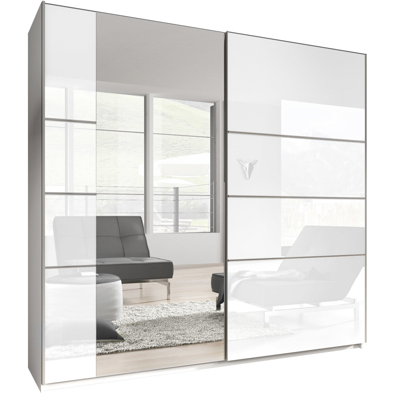 Wardrobes with mirror BETA BE56 180cm white gloss