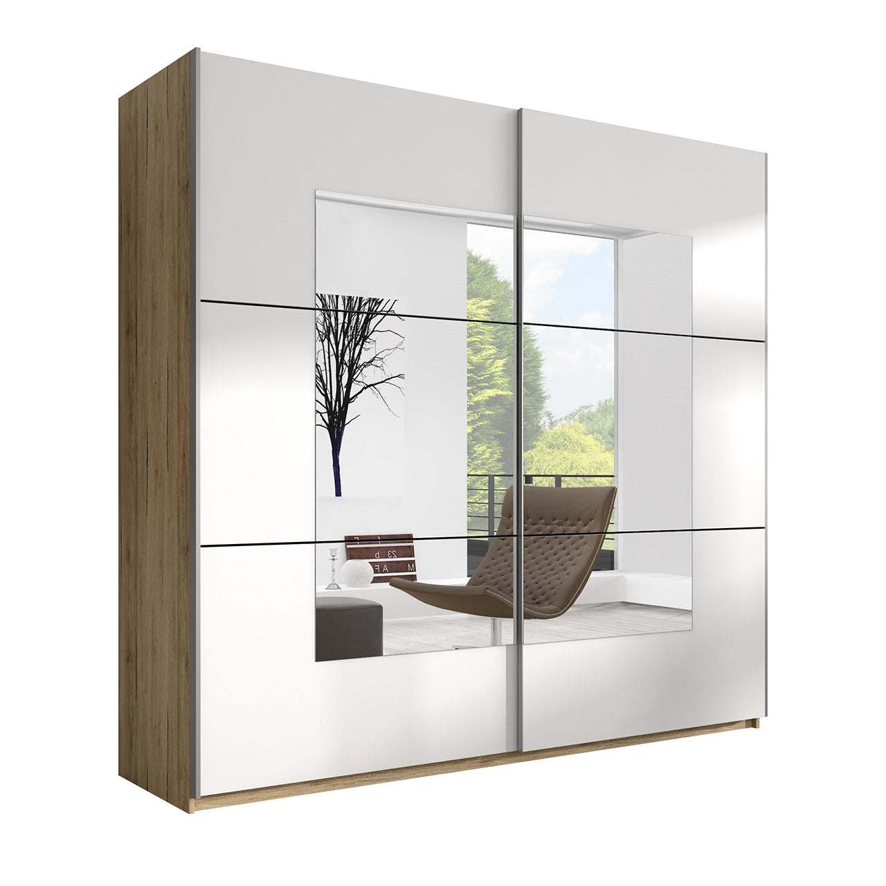 Wardrobe with mirror BETA BE56 180cm san remo oak light / white