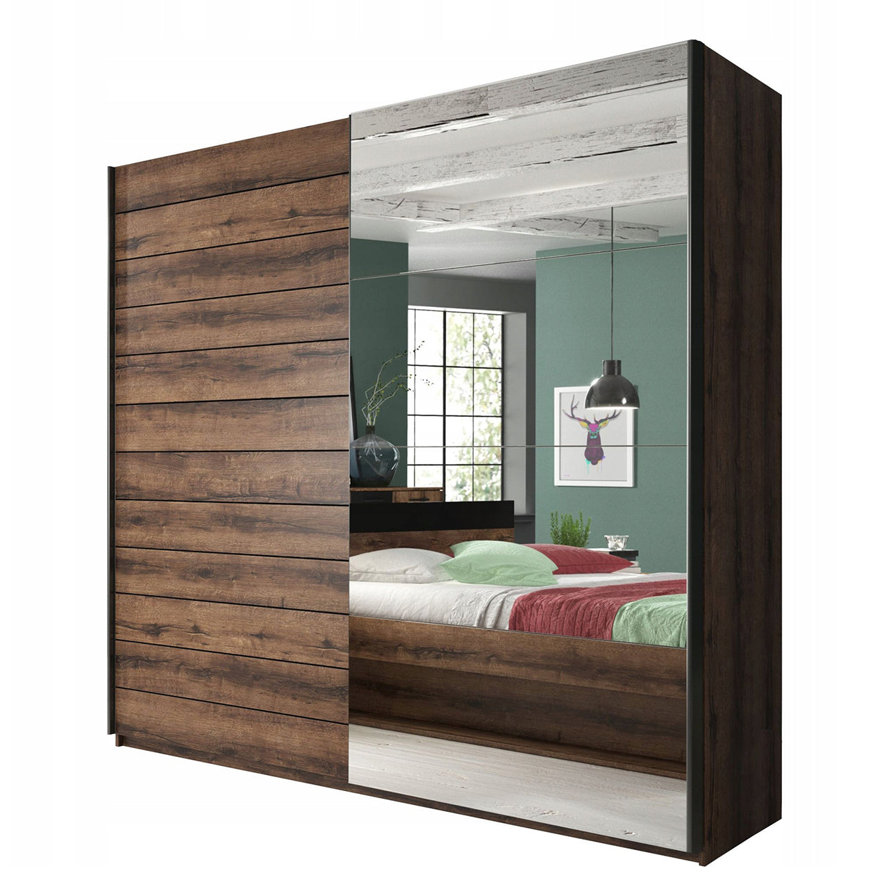 Wardrobe with mirror BETA BE76 180cm monastery oak