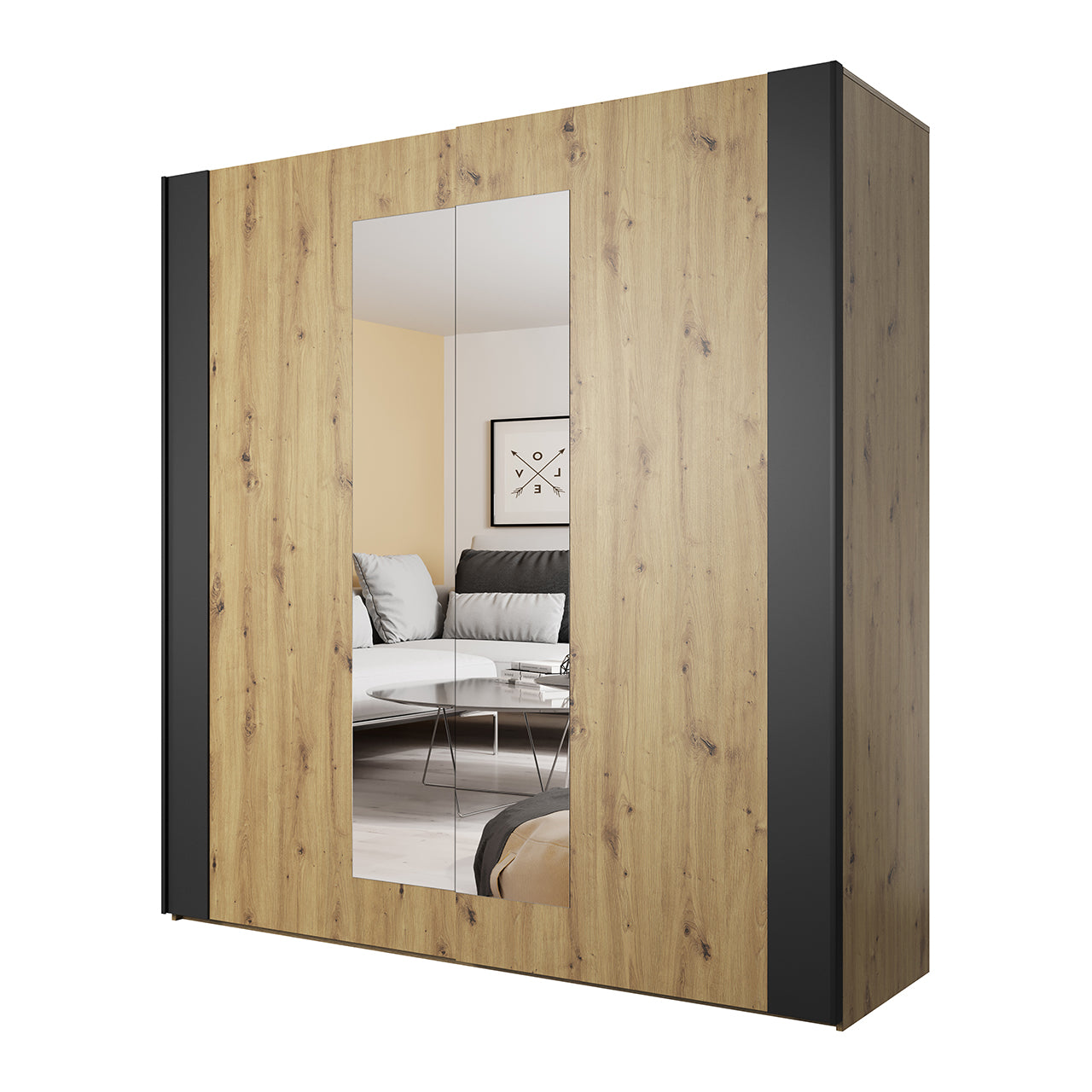 Wardrobe with mirror SIGMA SG18 artisan oak / black