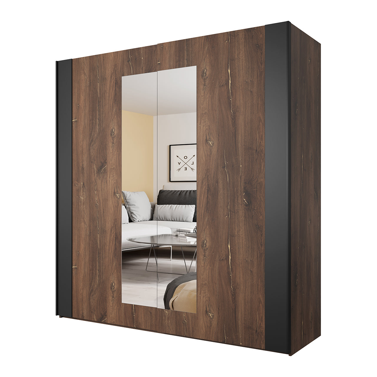 Wardrobe with mirror SIGMA SG18 flagstaf oak copper / black