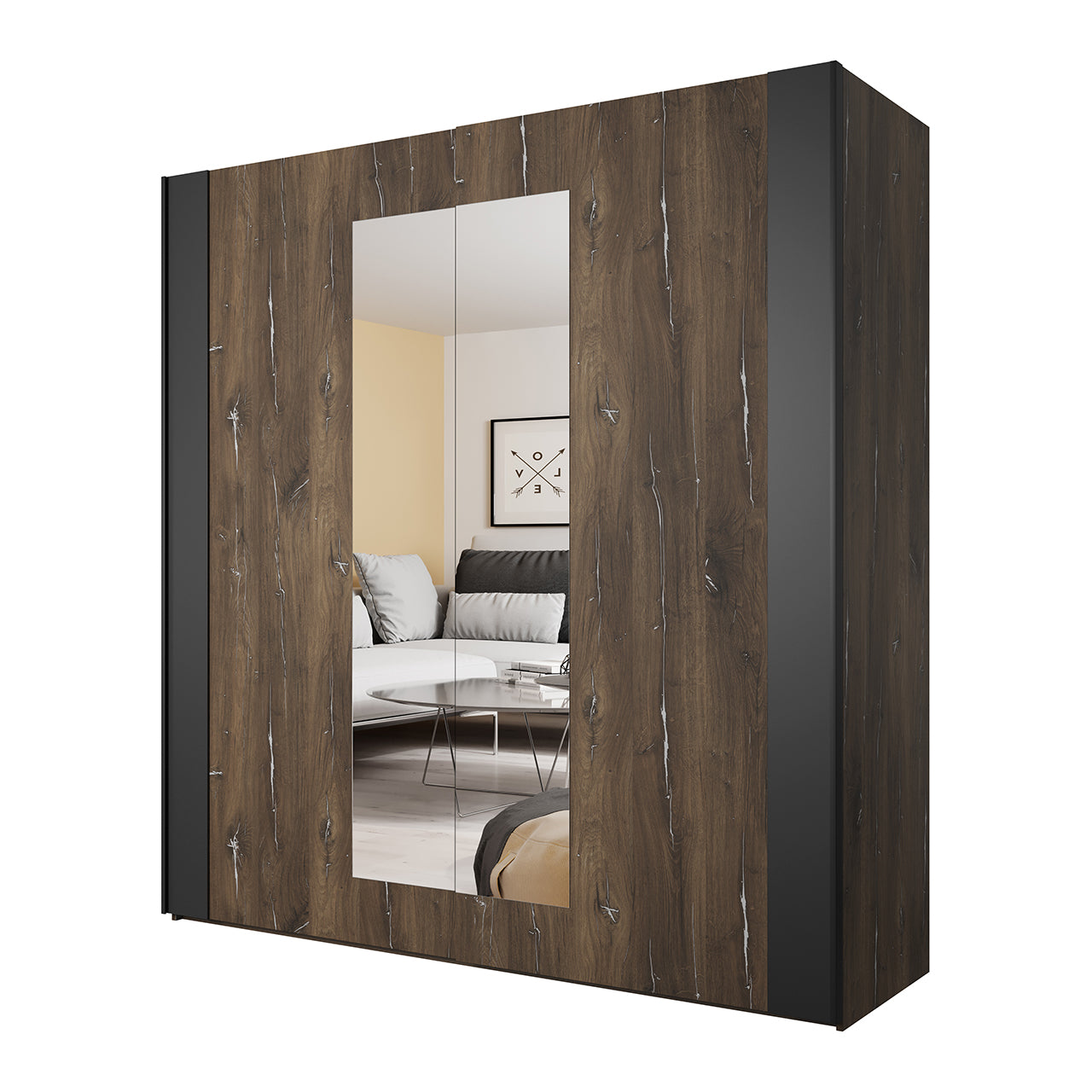 Wardrobe with mirror SIGMA SG18 flagstaf oak steel / black