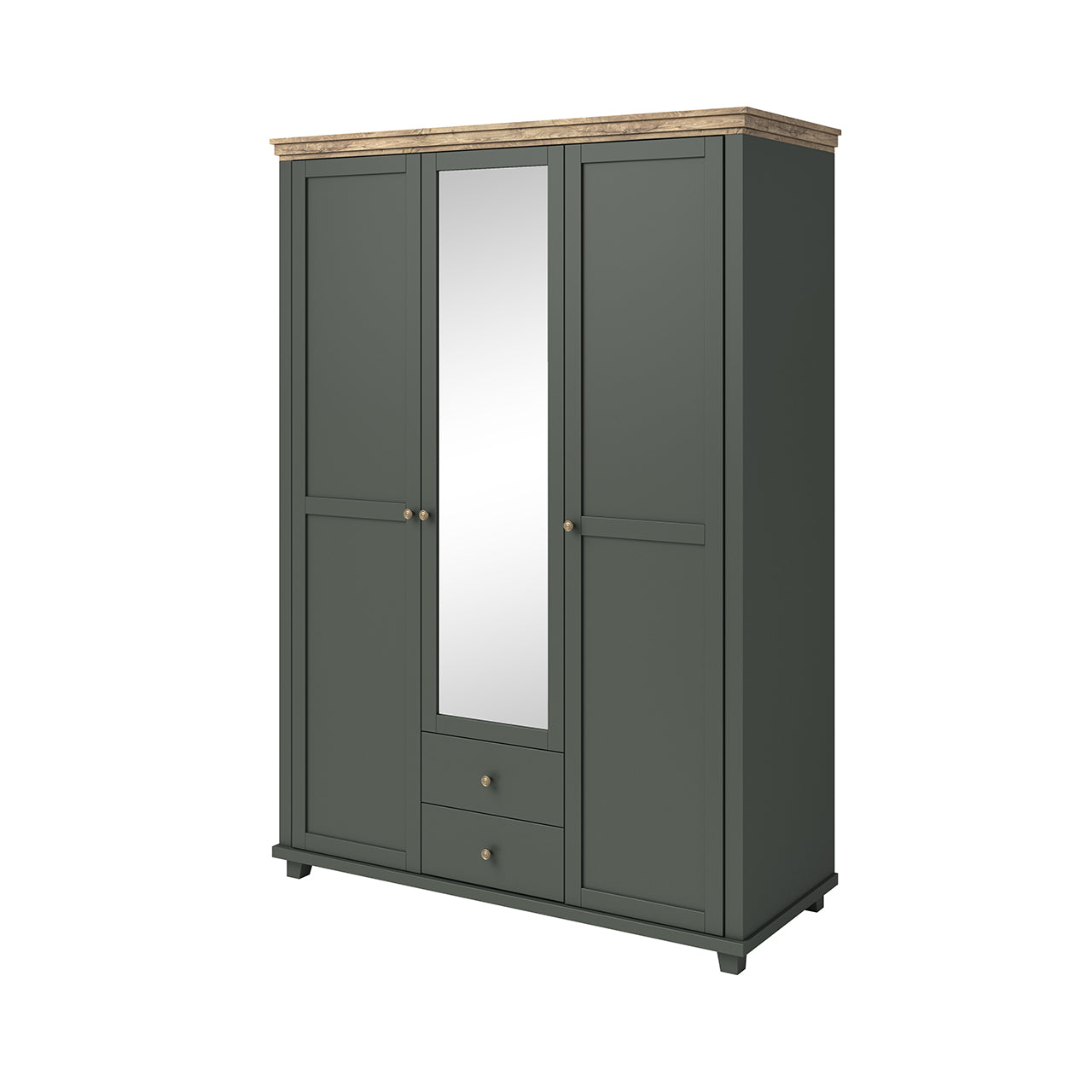 Wardrobe with mirror EVORA EV19 green / oak lefkas