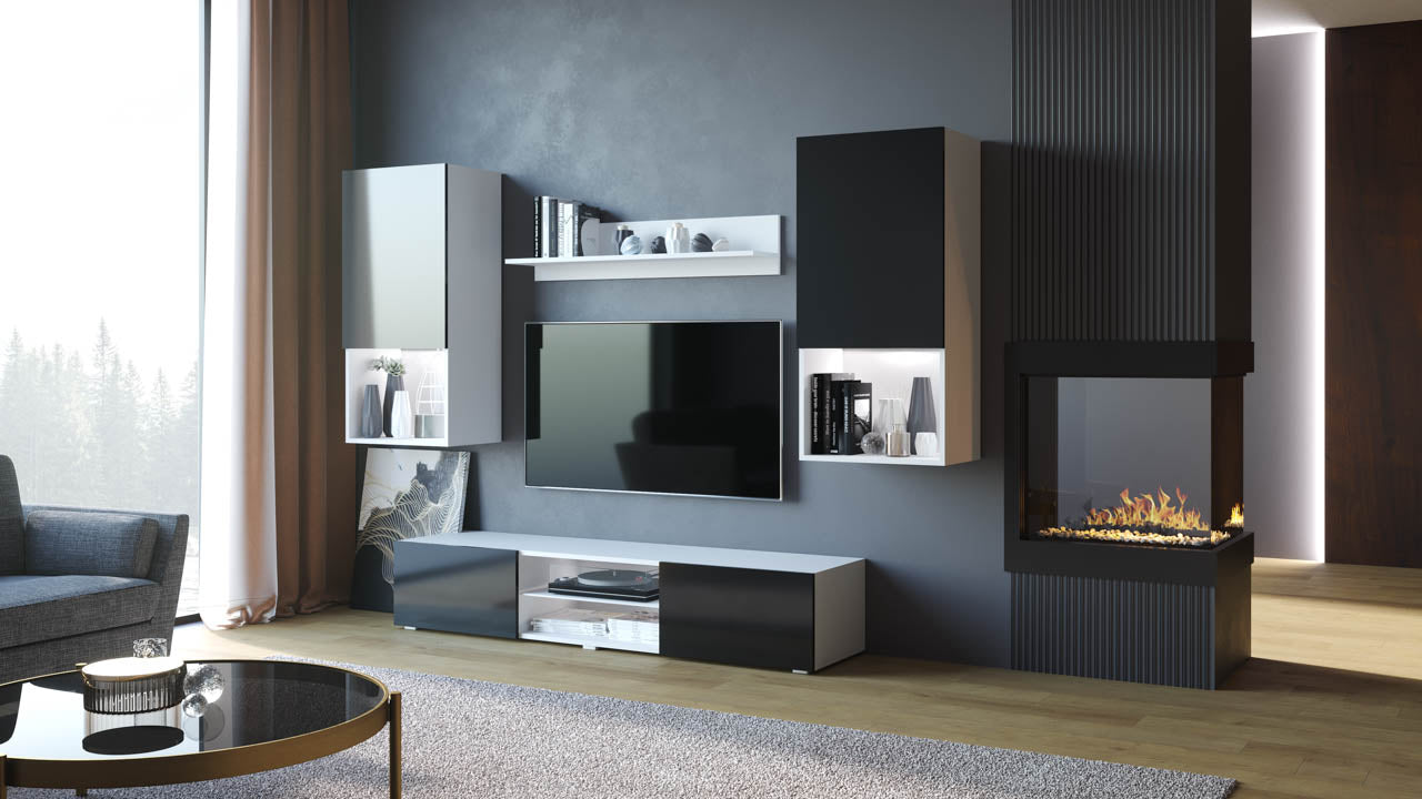 Wall unit VERO White / Black gloss