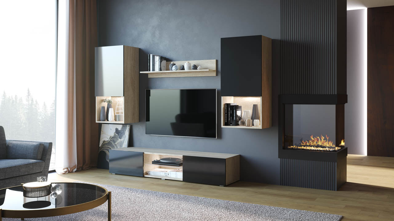 Wall unit VERO Sonoma / Black Gloss