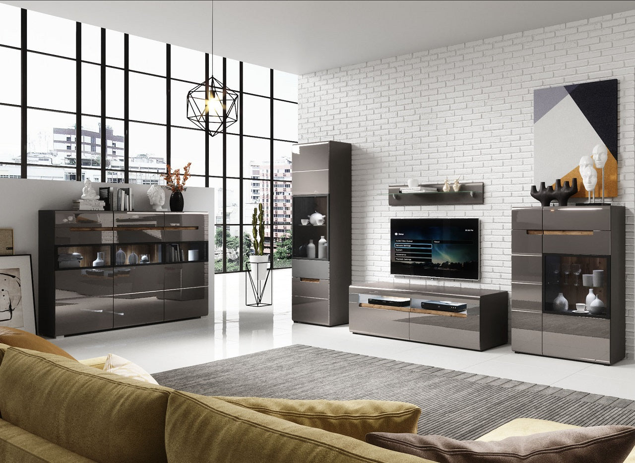 Wall unit HEKTOR 3 anthracite gloss / appenzeller fichte