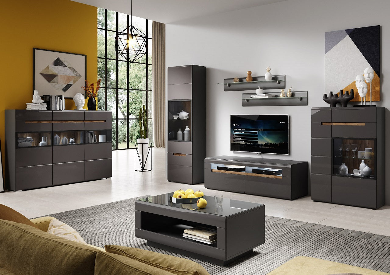 Wall unit HEKTOR 4 anthracite gloss / appenzeller fichte