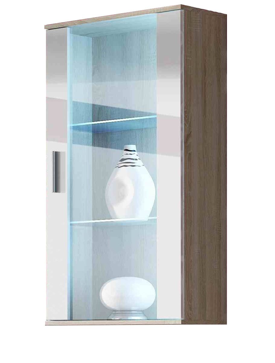 Wall mounted display cabinet SOHO SH2E oak sonoma / white gloss